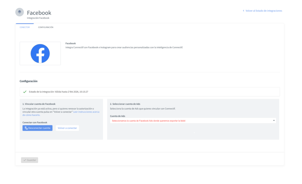 primer paso integracion meta ads connectif
