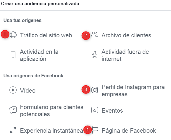tipos audiencias facebook