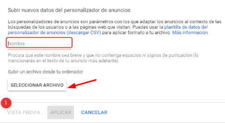 upload feed ad customizer