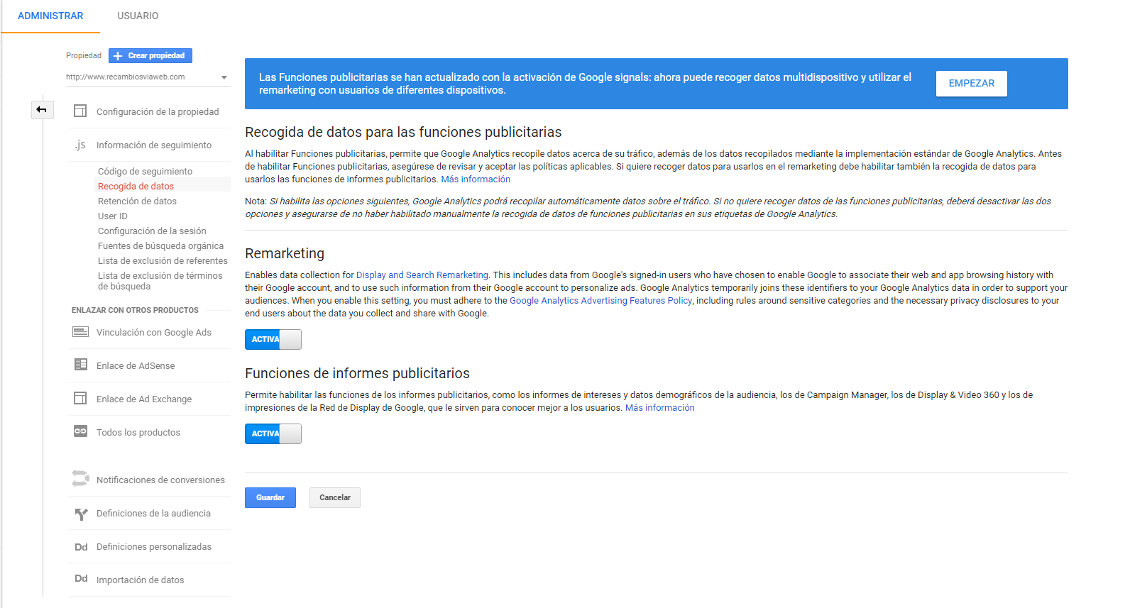 Activar Google Signals. Iniciamos los informes