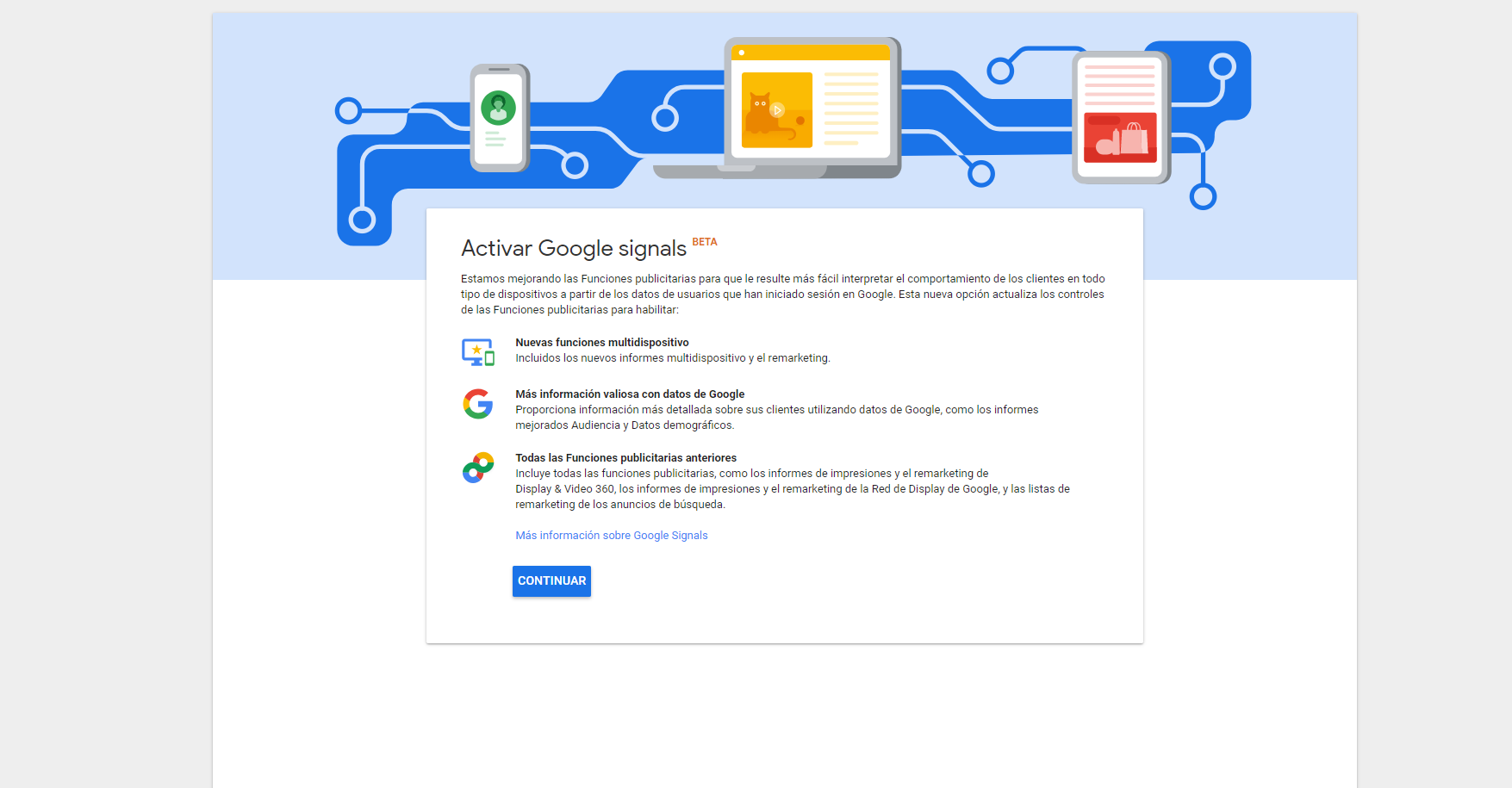 Siguiente paso de Activar Google Signals
