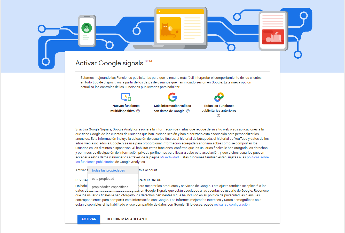 Configuración Propiedad en Activar Google Signals